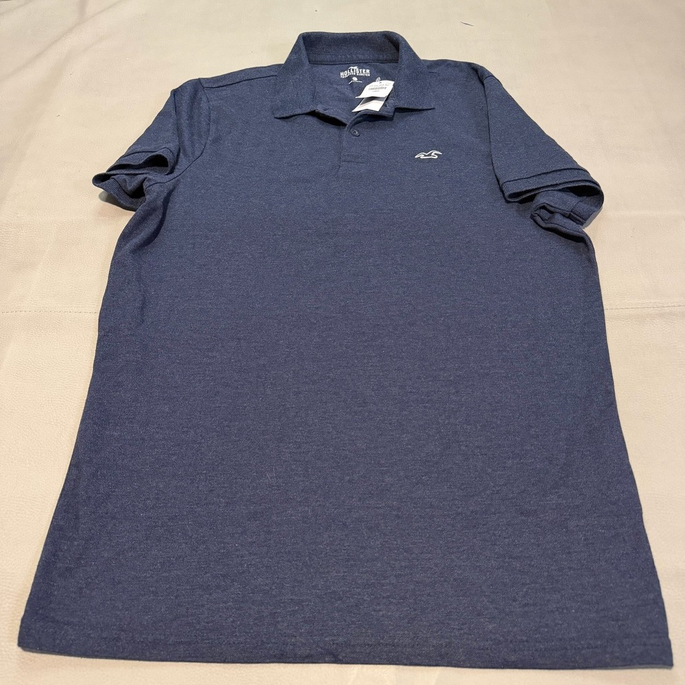 Hollister Men Advanced Stretch Polo Shirt Navy Blue Casual Preppy Y2K NWT-L-6312
